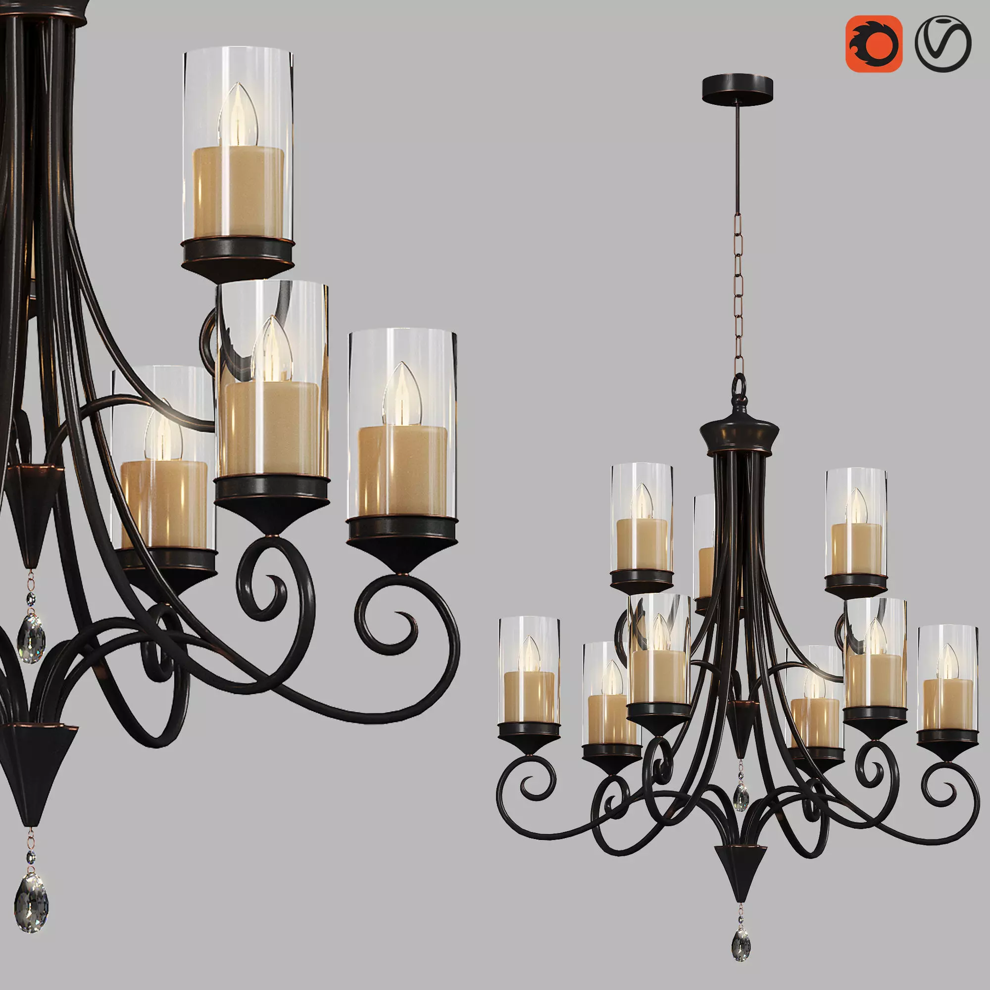 light-23 wrought iron chandelier with candles 3D model_0