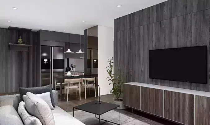 Bedroom modern living room with walls and wooden flooring