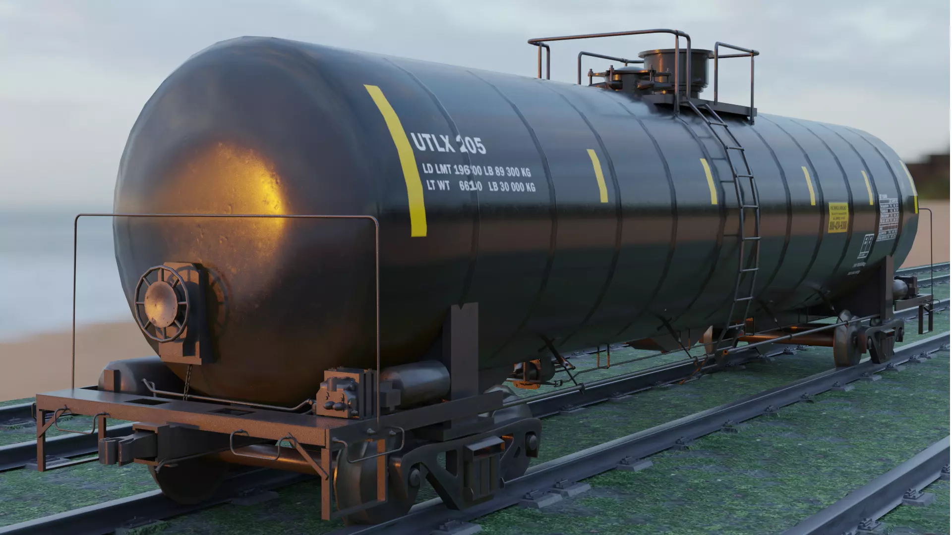 Railway Tank Car - Railroad - Train Tank Wagon Low-poly 3D model_0