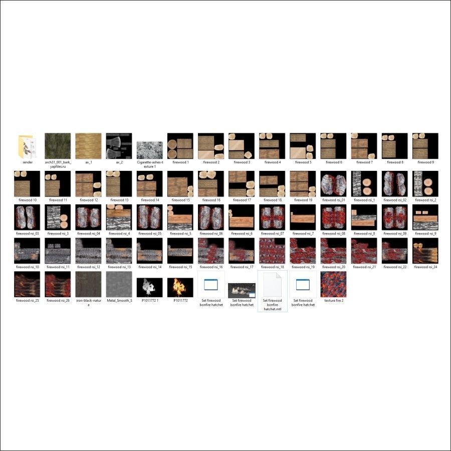 Set firewood bonfire hatchet 3D model_13