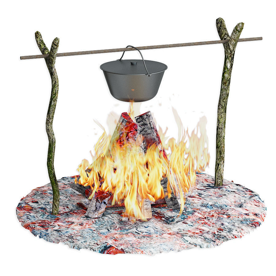 Set firewood bonfire hatchet 3D model_5