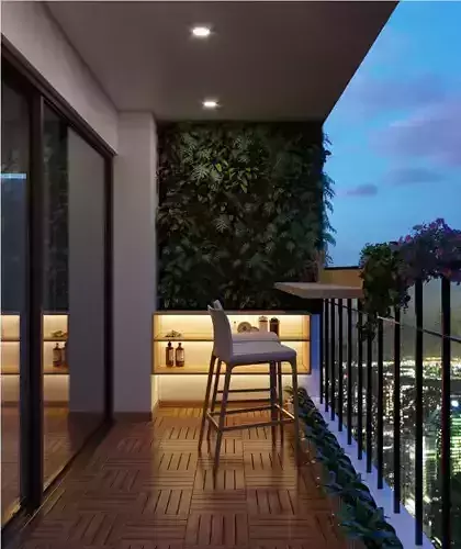 Balcony of apartment at night