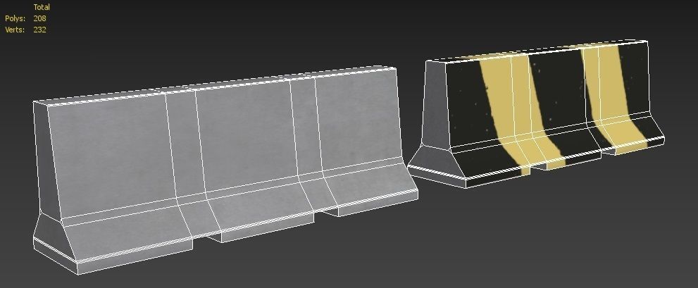 Concrete Barrier Low-poly 3D model_4