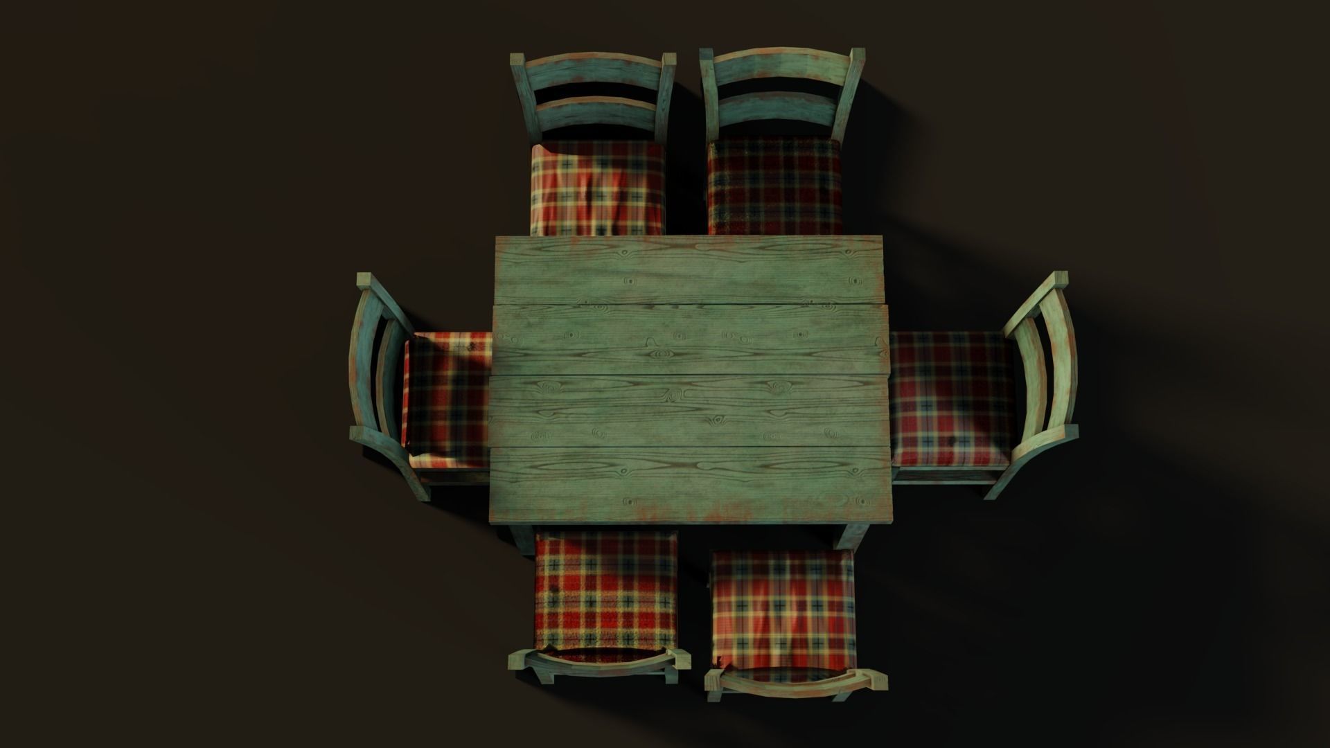 Old table and chairs Low-poly 3D model_4