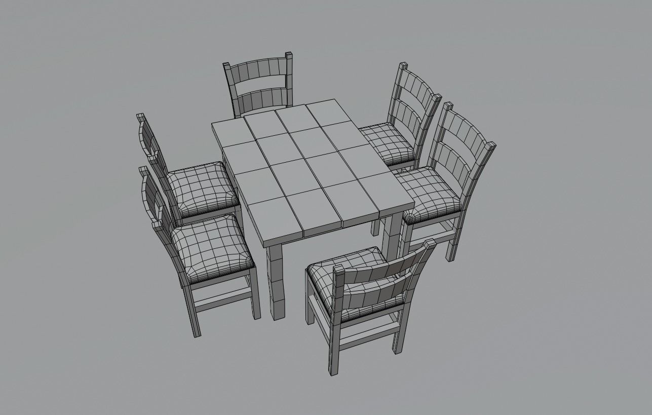 Old table and chairs Low-poly 3D model_5