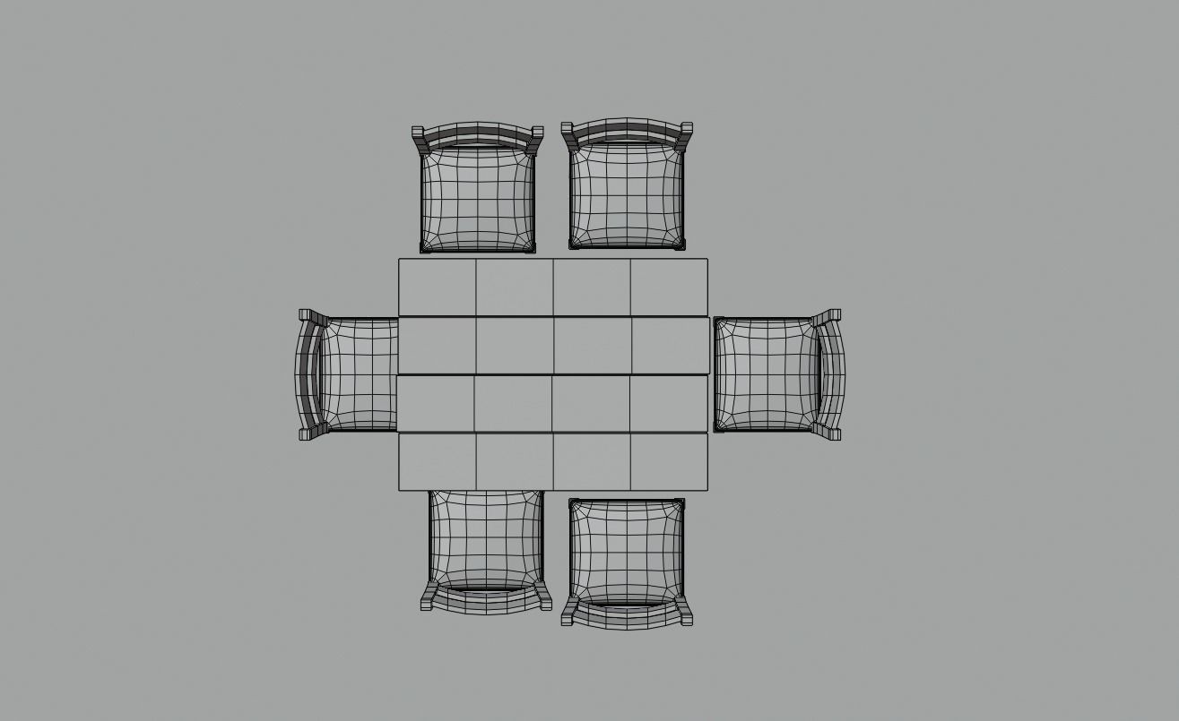 Old table and chairs Low-poly 3D model_6