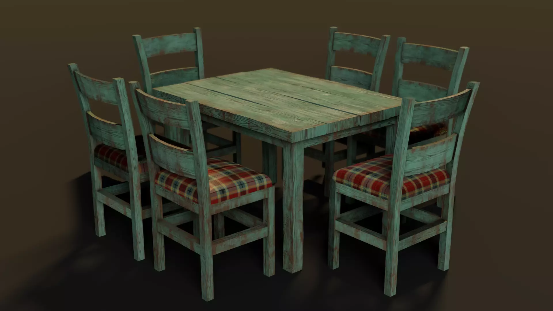 Old table and chairs Low-poly 3D model_0