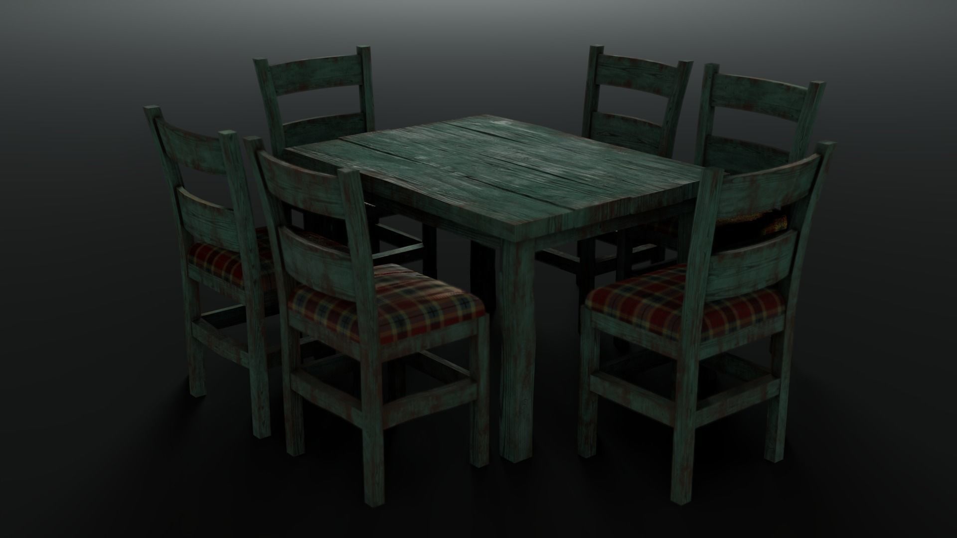 Old table and chairs Low-poly 3D model_3