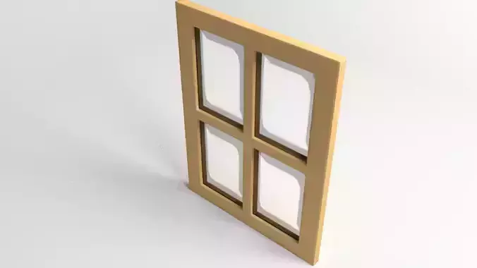 Window 1 wooden door with four glass panes 3D model