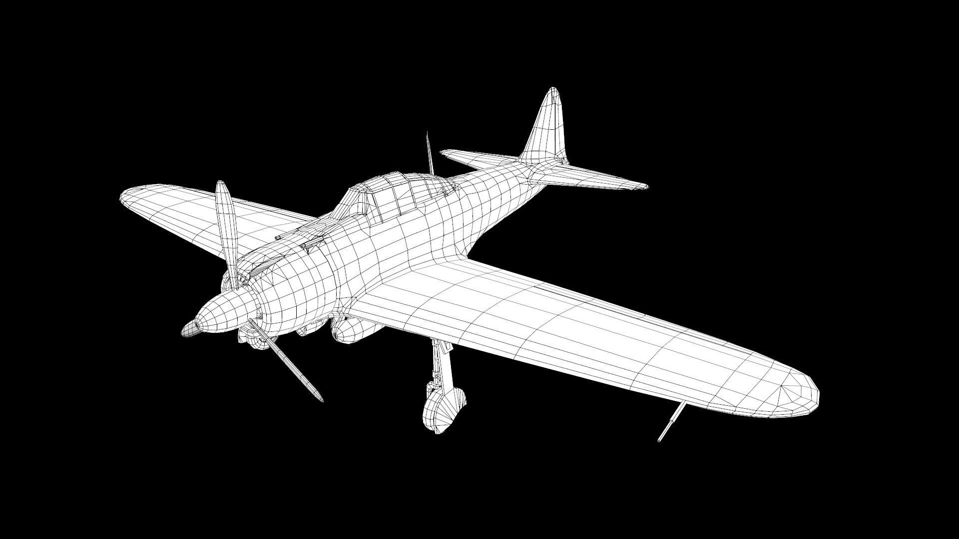 Mitsubishi A6M Zero Aircraft airplane fighter Low-poly 3D model_4