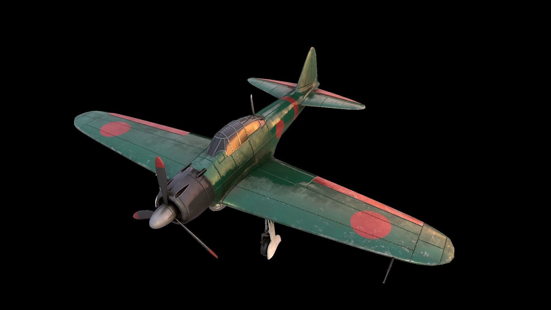 Mitsubishi A6M Zero Aircraft airplane fighter Low-poly 3D model_2
