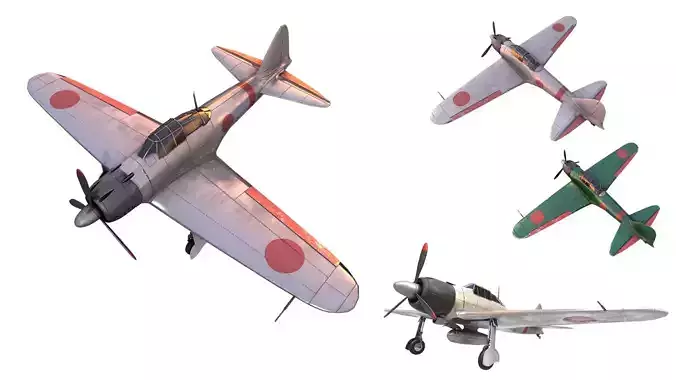 Mitsubishi A6M Zero Aircraft airplane fighter Low-poly 3D model
