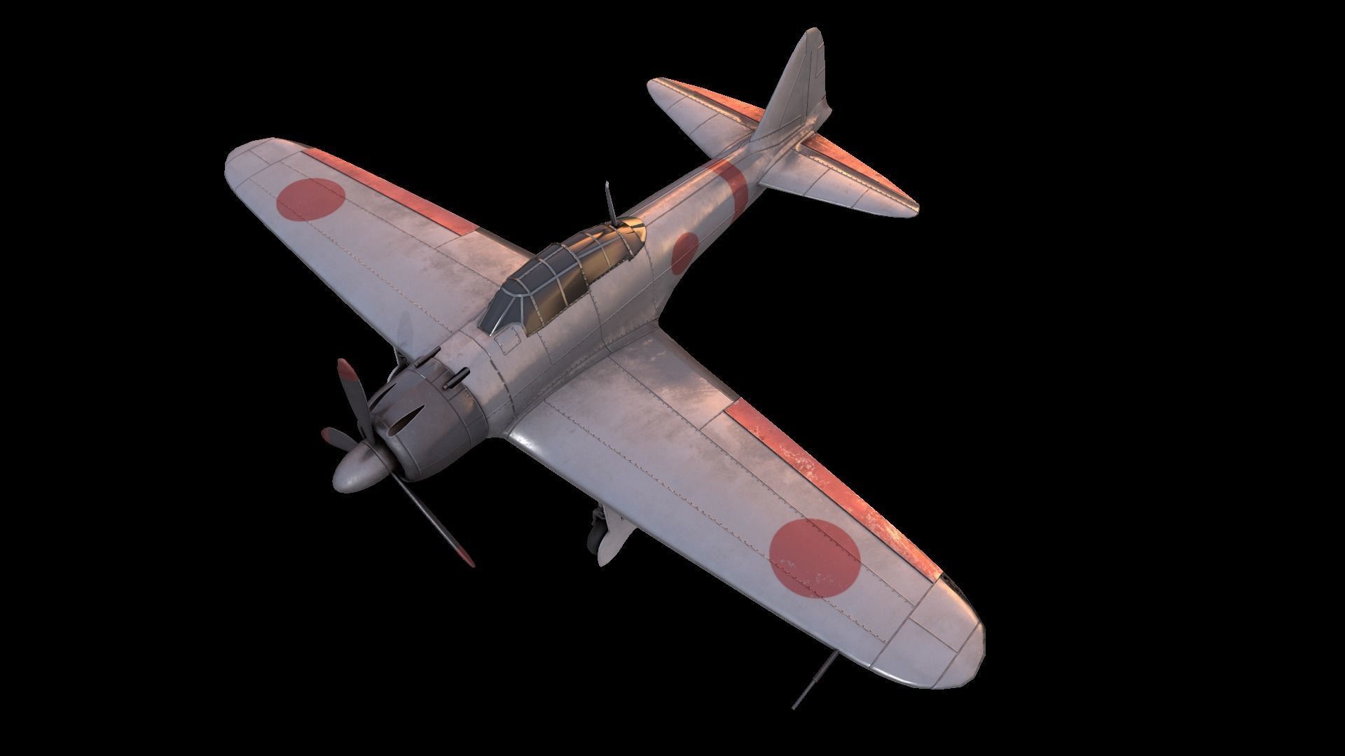 Mitsubishi A6M Zero Aircraft airplane fighter Low-poly 3D model_3