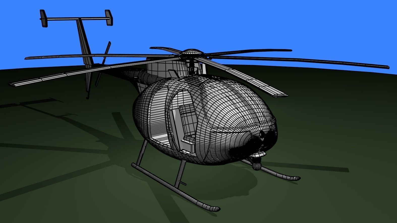 MH-6 military helicopter Low-poly 3D model_12