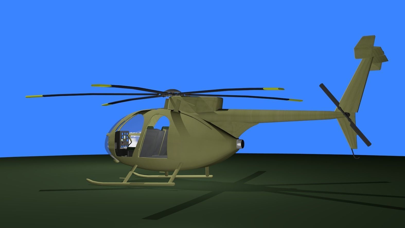 MH-6 military helicopter Low-poly 3D model_6