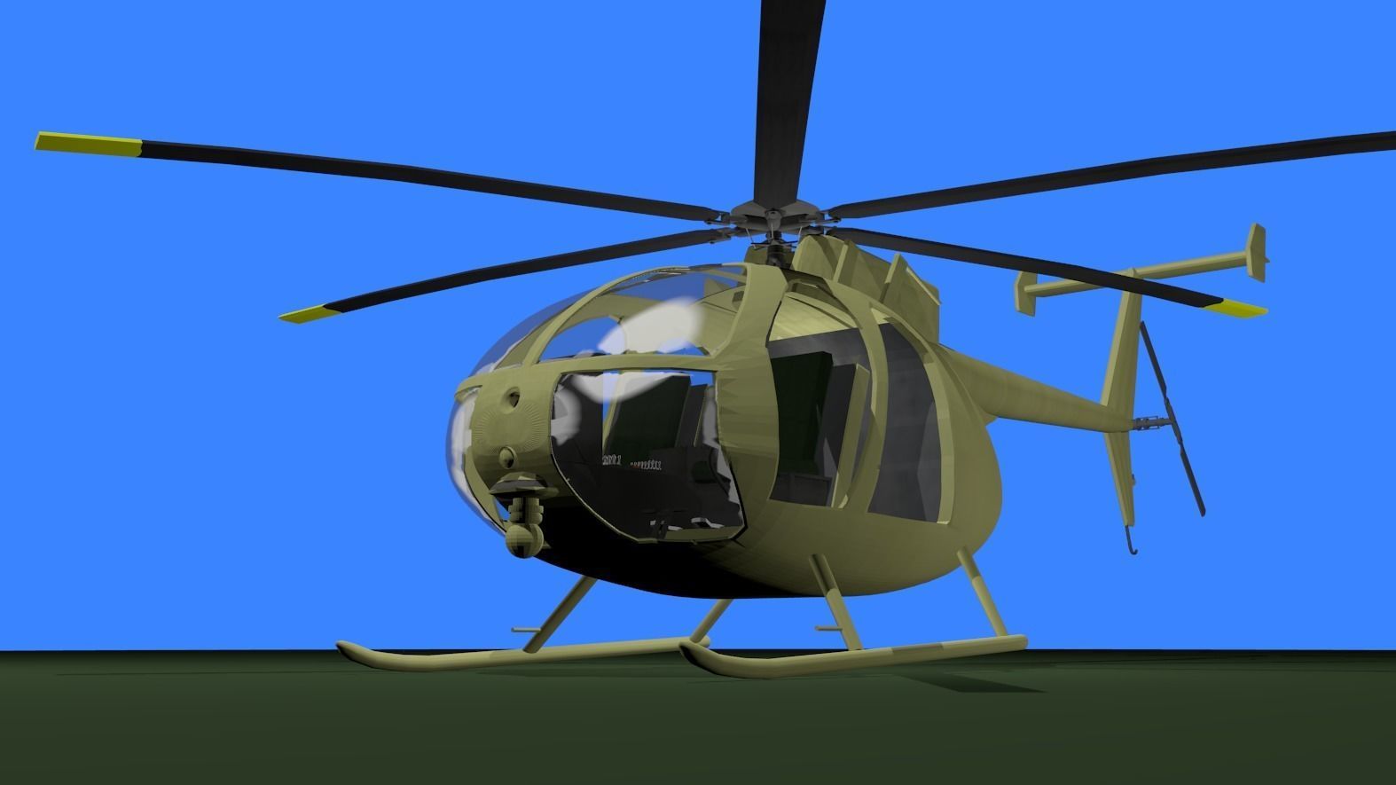 MH-6 military helicopter Low-poly 3D model_3