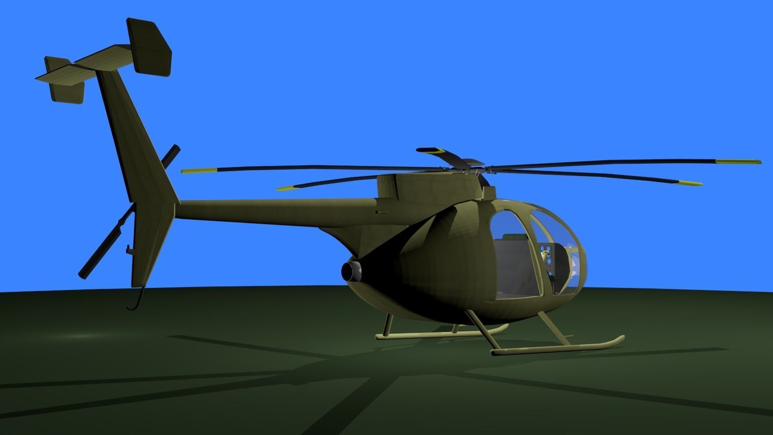 MH-6 military helicopter Low-poly 3D model_8