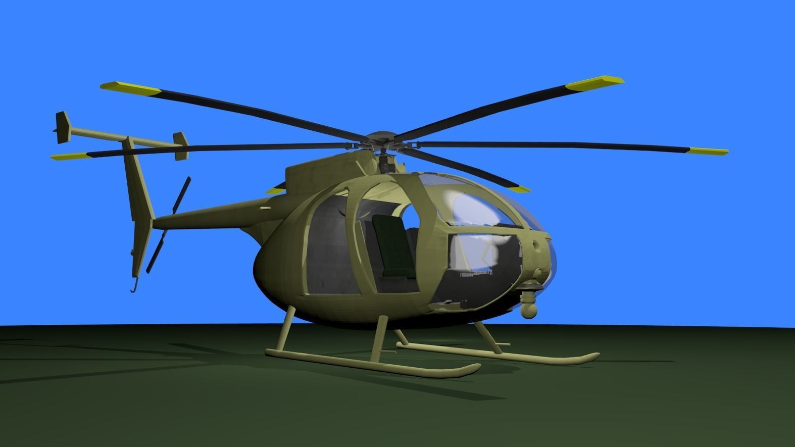 MH-6 military helicopter Low-poly 3D model_4