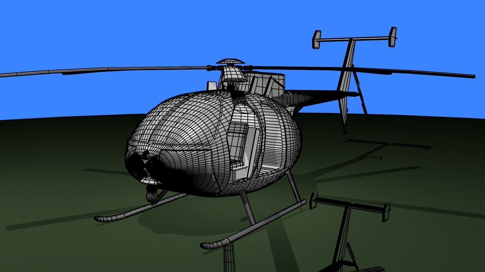 MH-6 military helicopter Low-poly 3D model_7