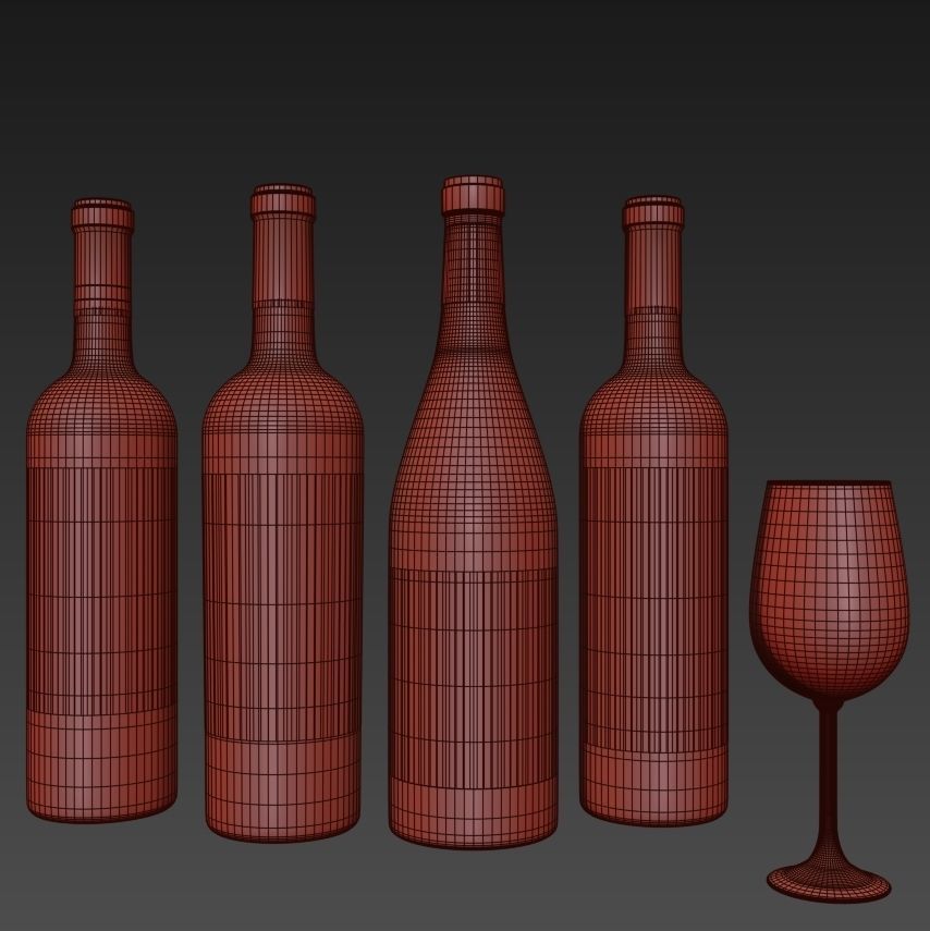 Wine bottle set 7 3D model_5