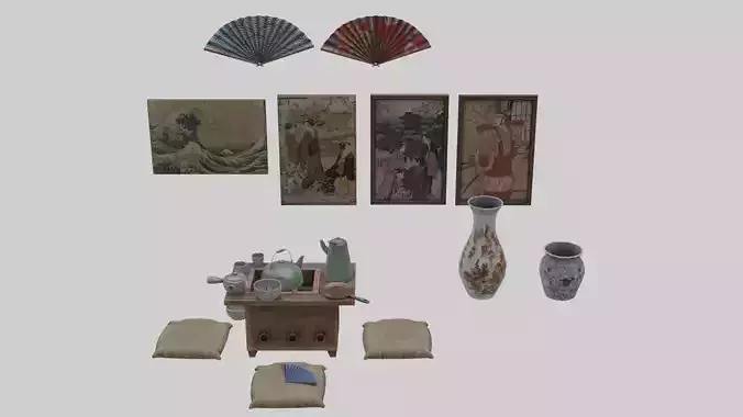 Low Poly Japanese Decoration Assets With PBR Materials Low-poly 3D model