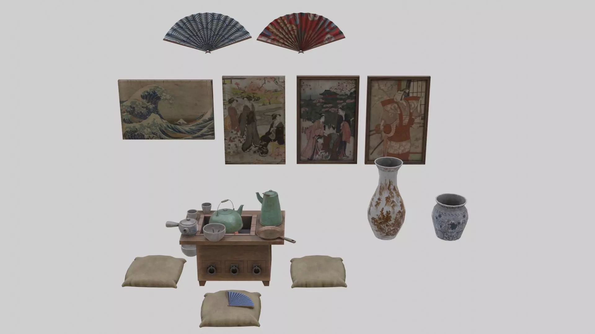 Low Poly Japanese Decoration Assets With PBR Materials Low-poly 3D model_0