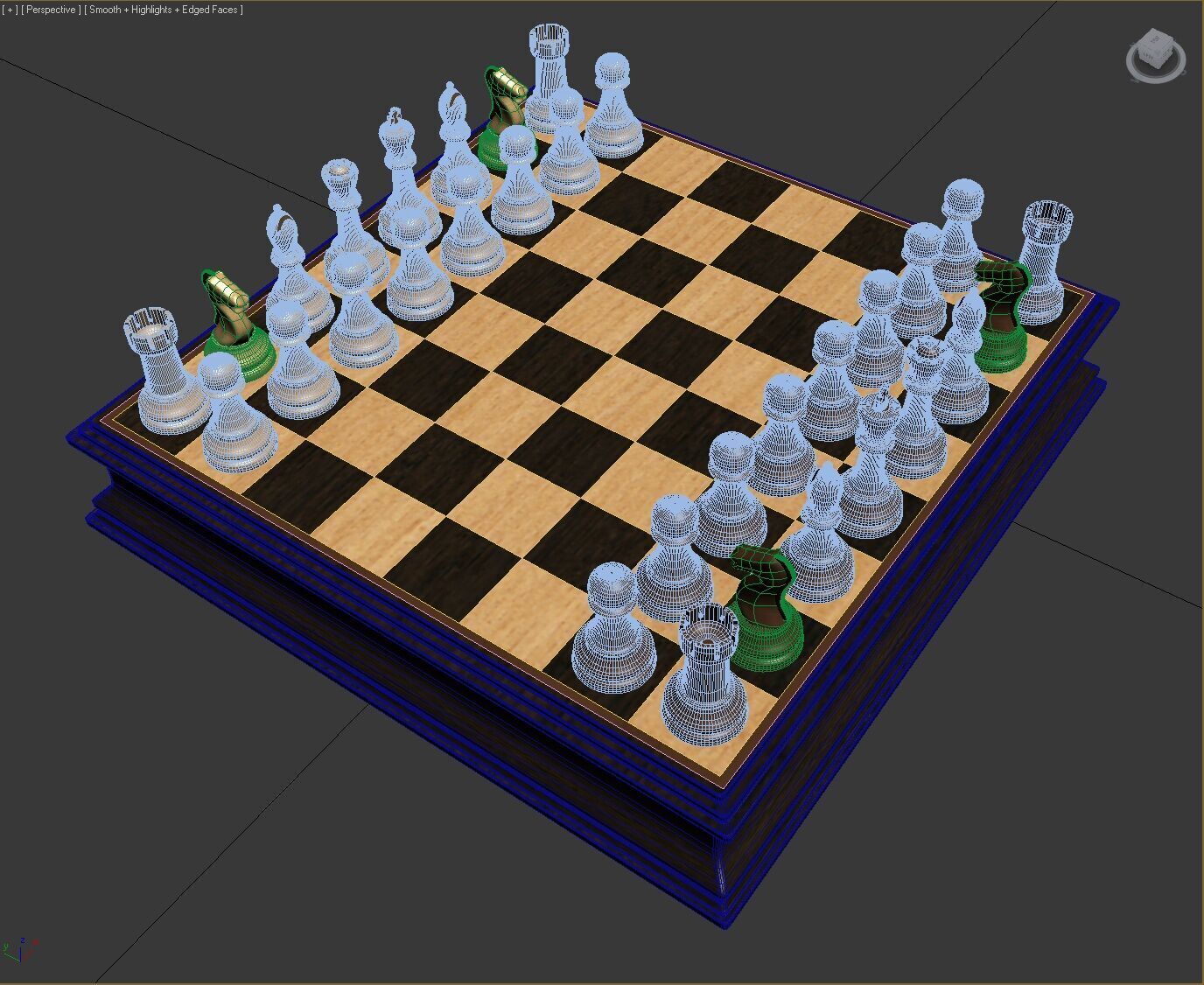 Chess Set wooden board 3D model_7