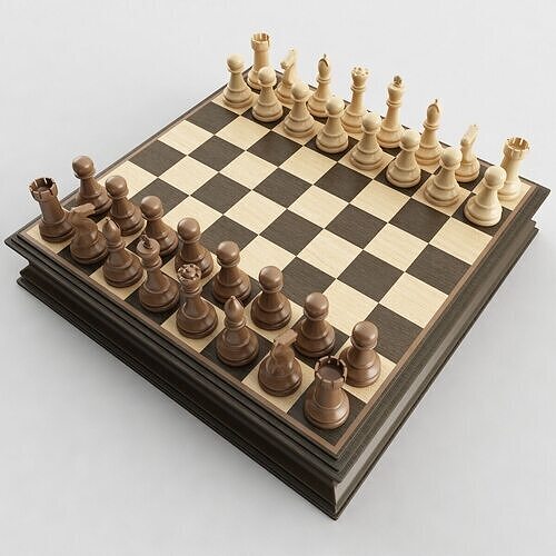 Chess Set wooden board 3D model