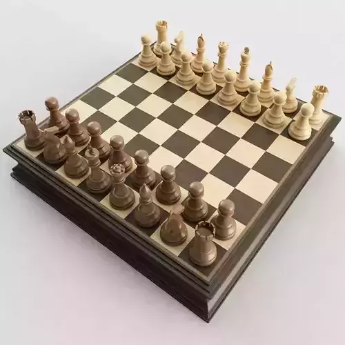 Chess Set wooden board 3D model