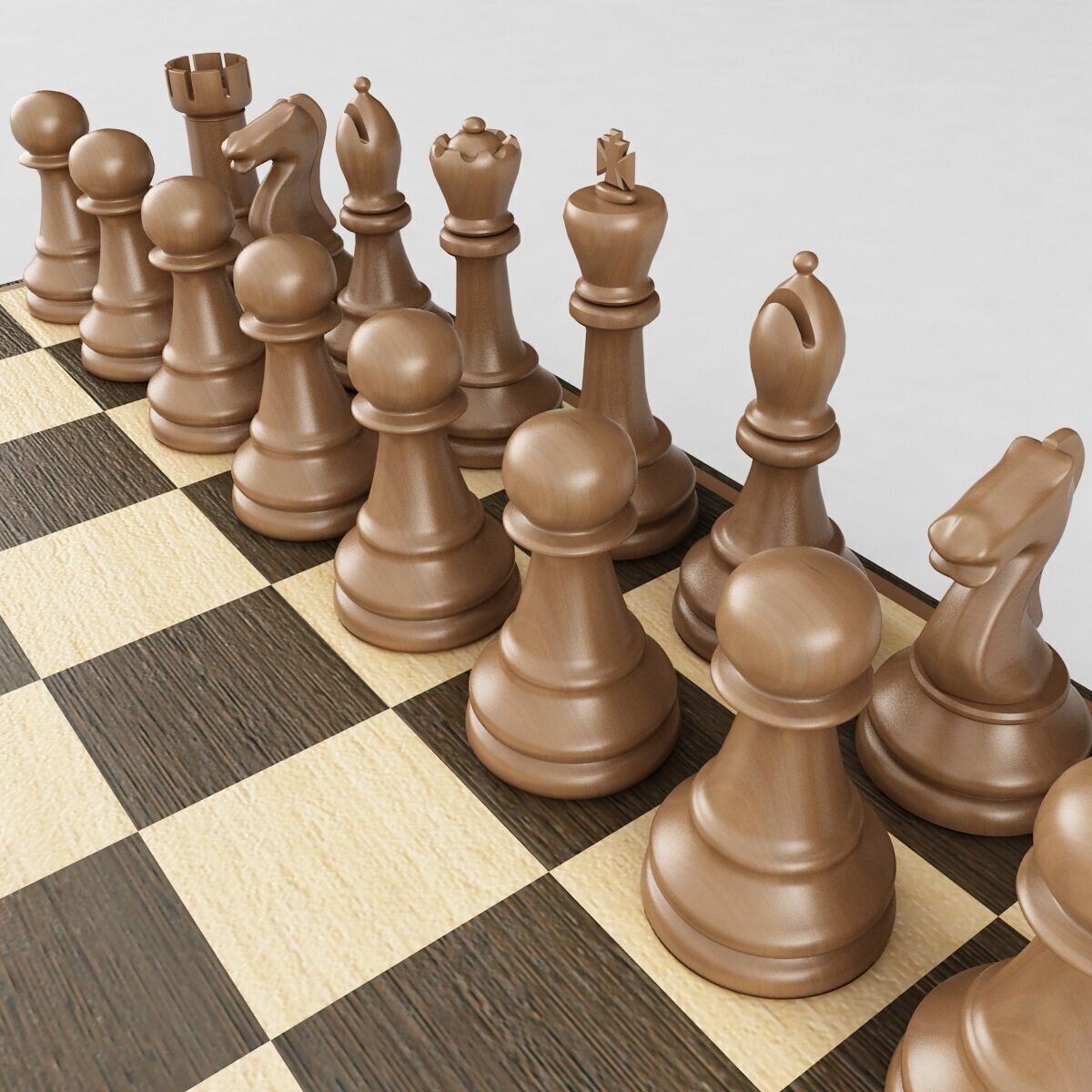 Chess Set wooden board 3D model_4