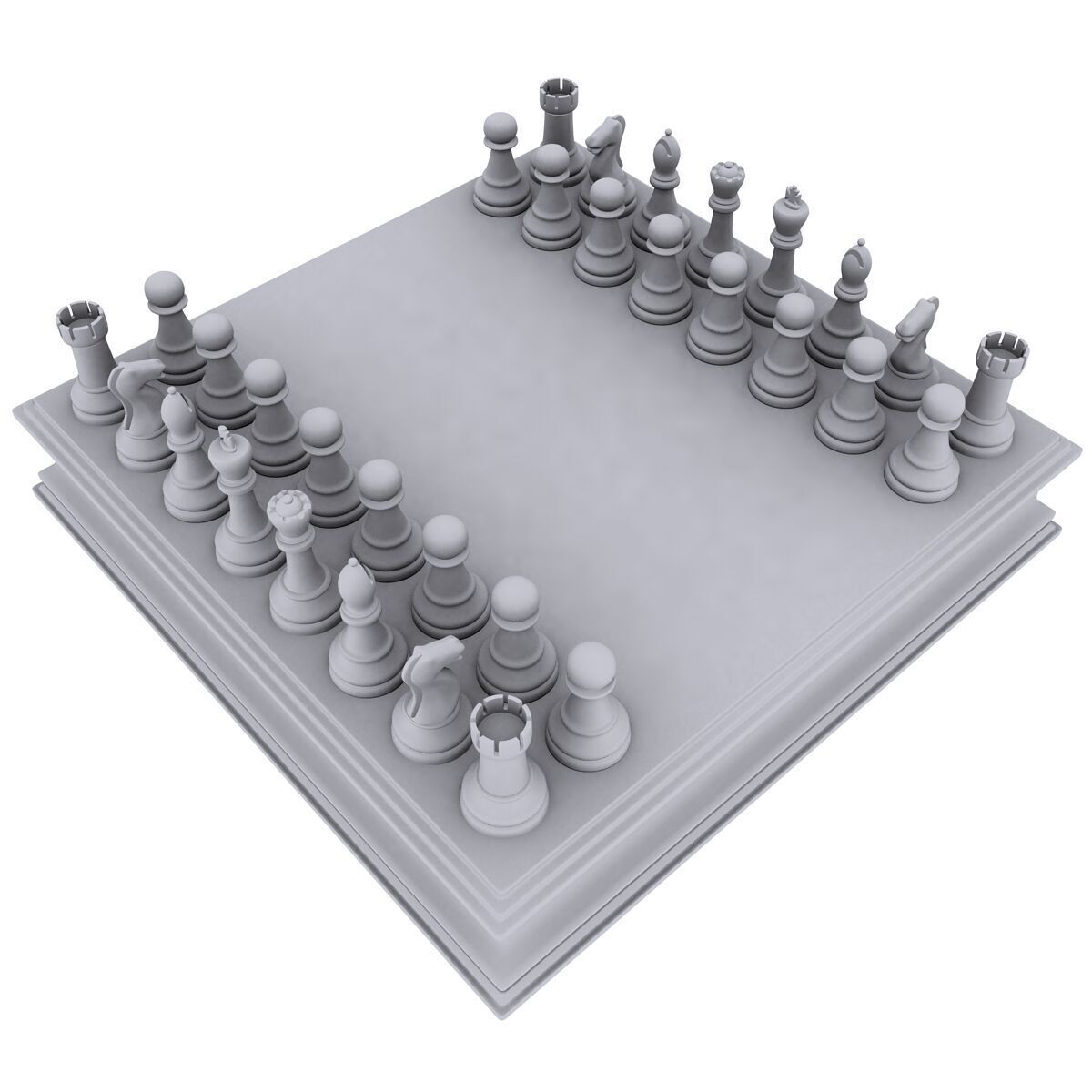Chess Set wooden board 3D model_6