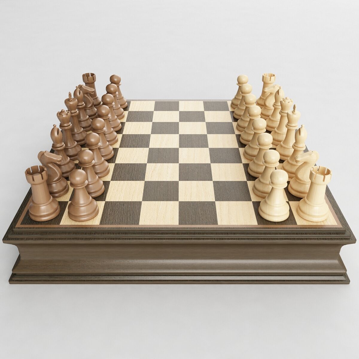 Chess Set wooden board 3D model_3