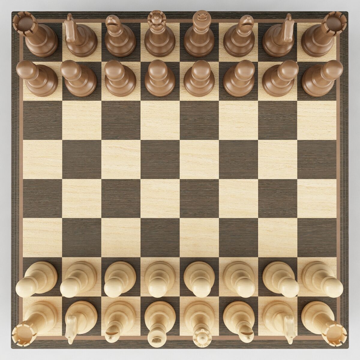 Chess Set wooden board 3D model_5
