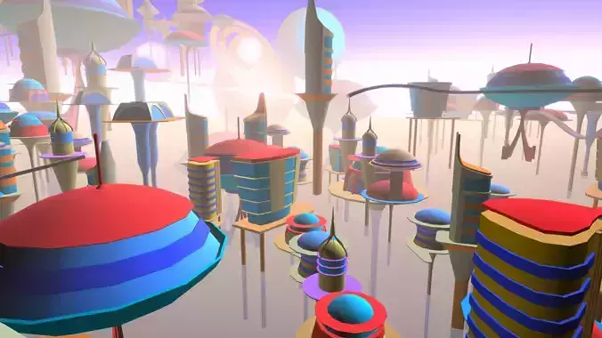 Fantasy Low Poly Sky City Pack Low-poly 3D model
