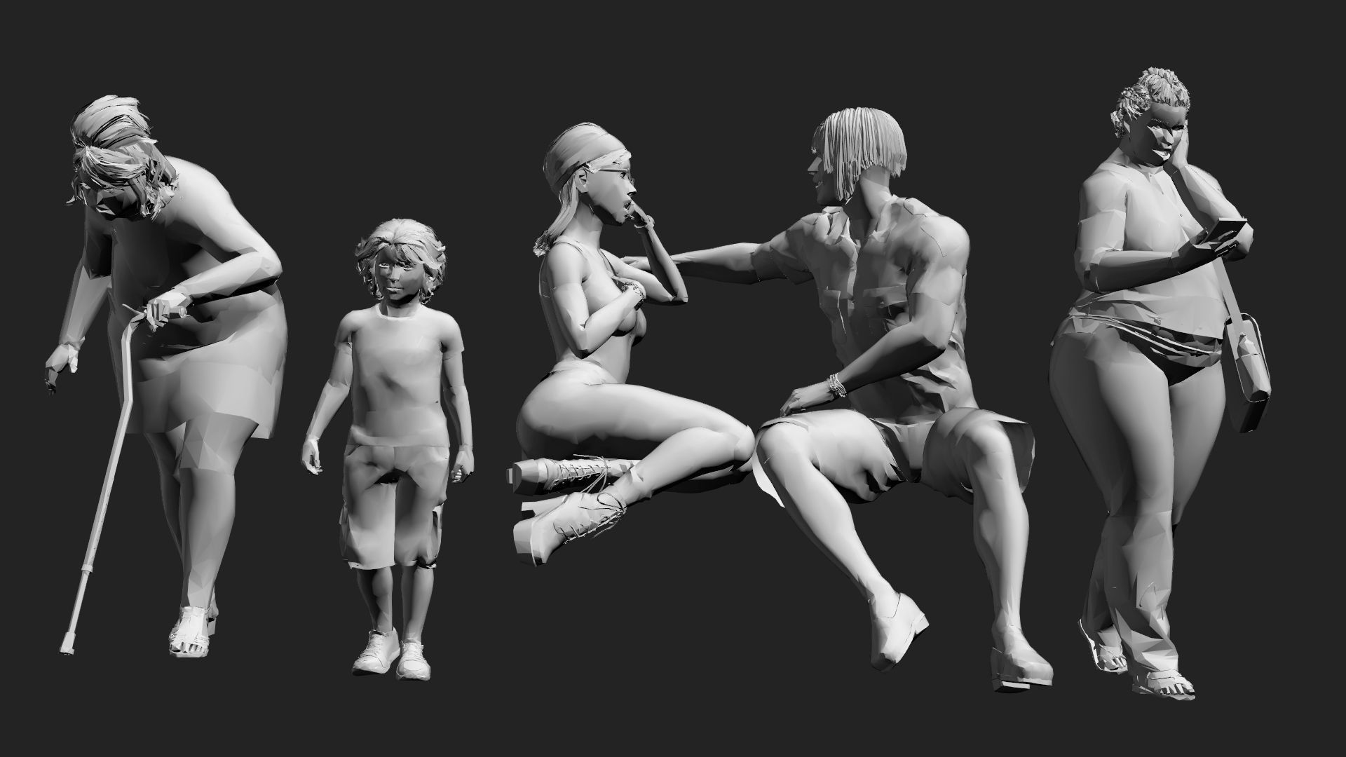 200 Low-Poly People Pack - Crowd Low-poly 3D model_6