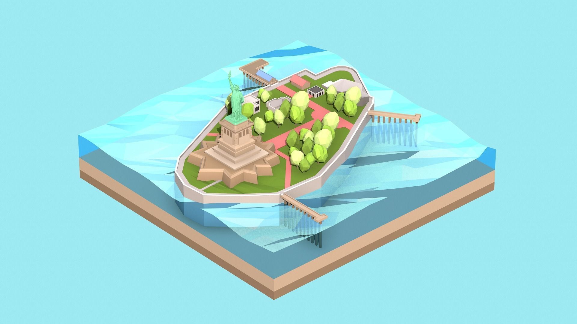 Low Poly Statue of Liberty Low-poly 3D model_4