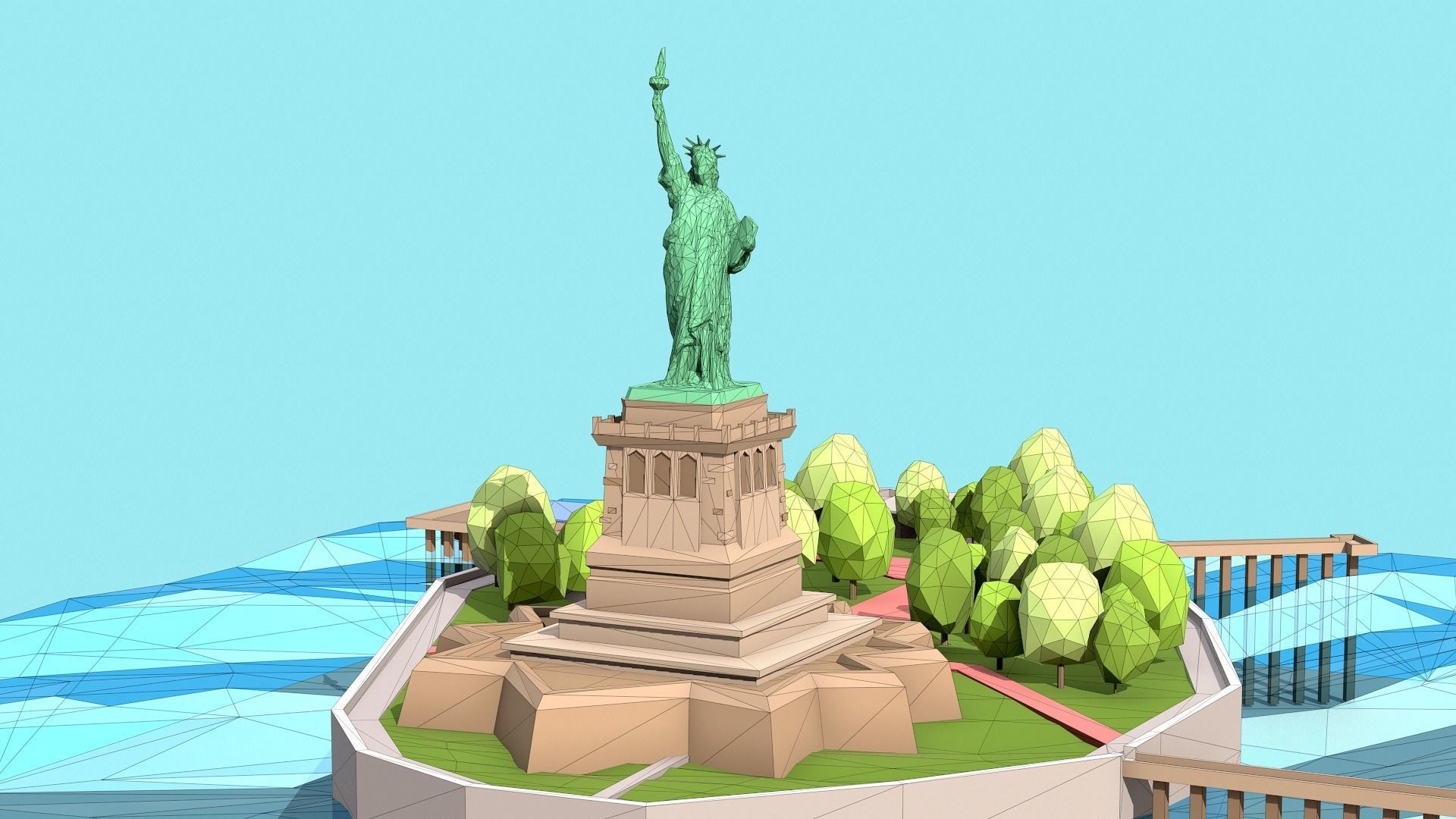 Low Poly Statue of Liberty Low-poly 3D model_9