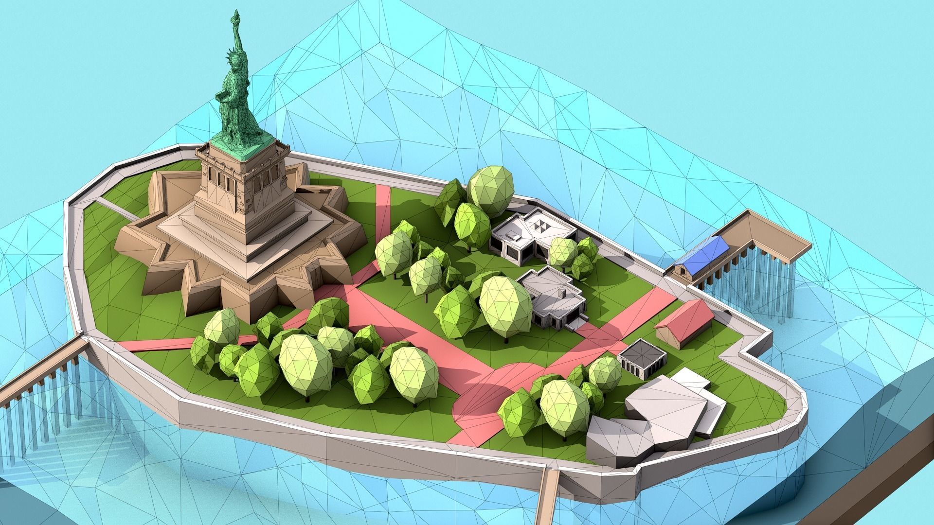 Low Poly Statue of Liberty Low-poly 3D model_8