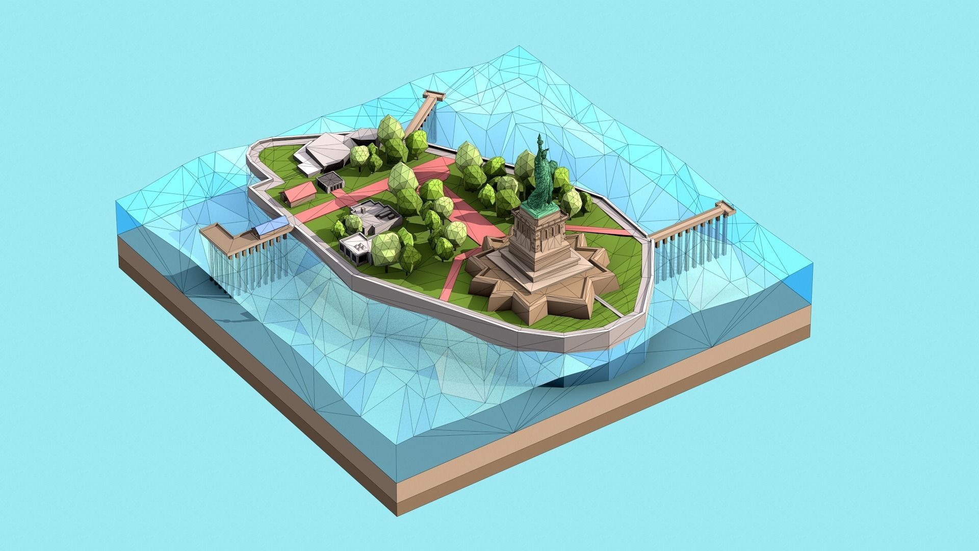 Low Poly Statue of Liberty Low-poly 3D model_7
