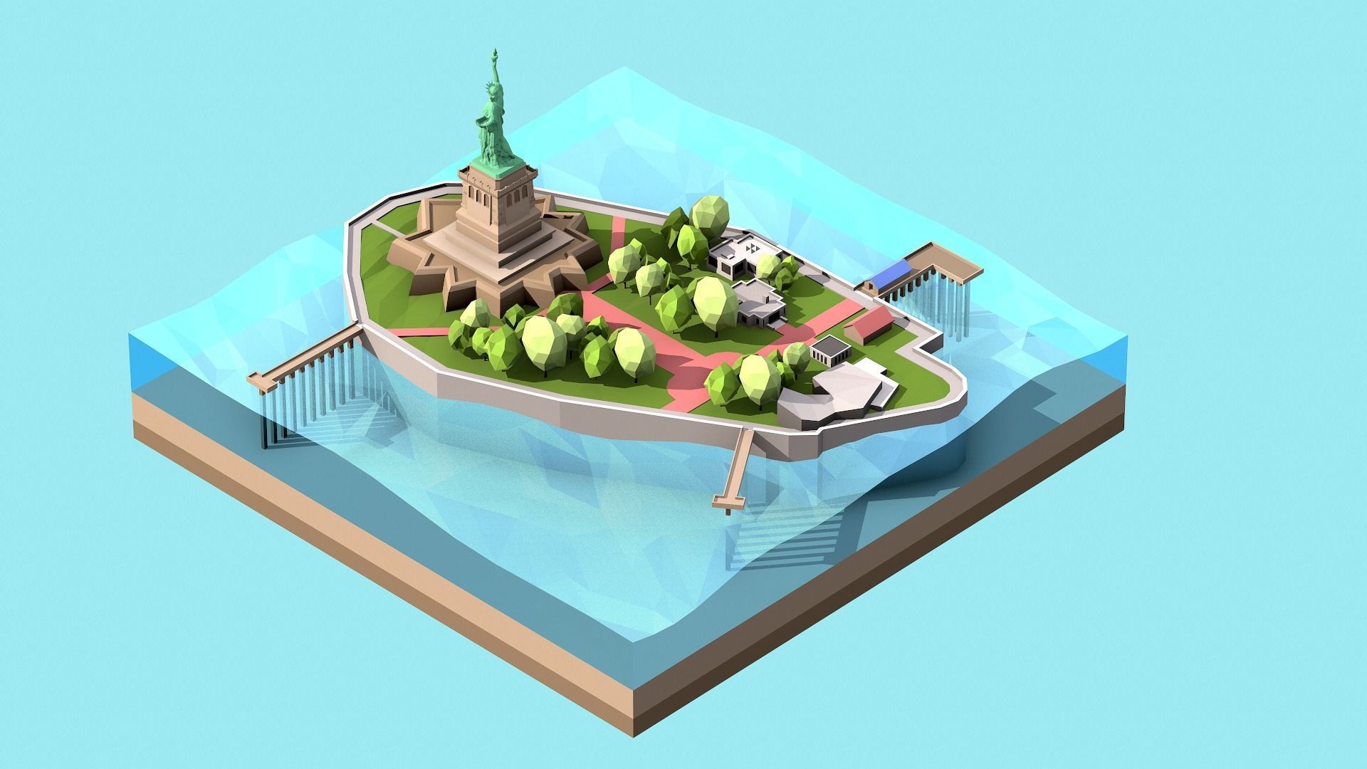 Low Poly Statue of Liberty Low-poly 3D model_6