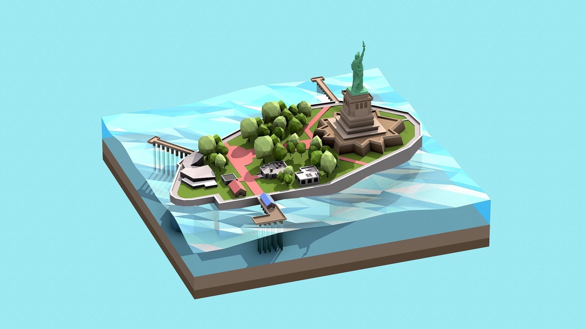 Low Poly Statue of Liberty Low-poly 3D model_5