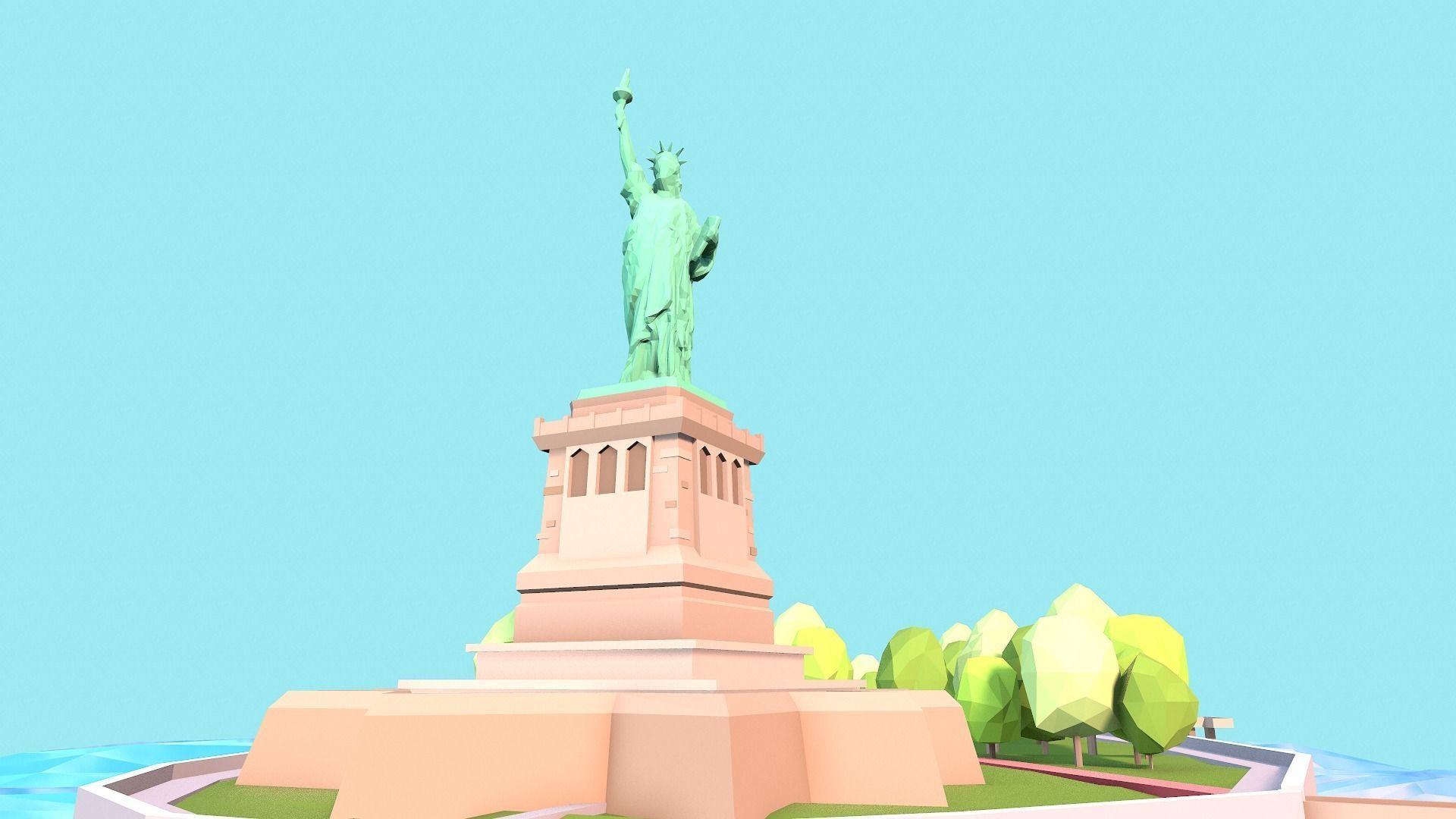 Low Poly Statue of Liberty Low-poly 3D model_2