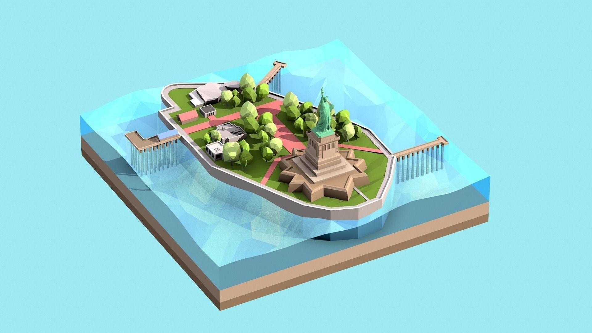 Low Poly Statue of Liberty Low-poly 3D model_3