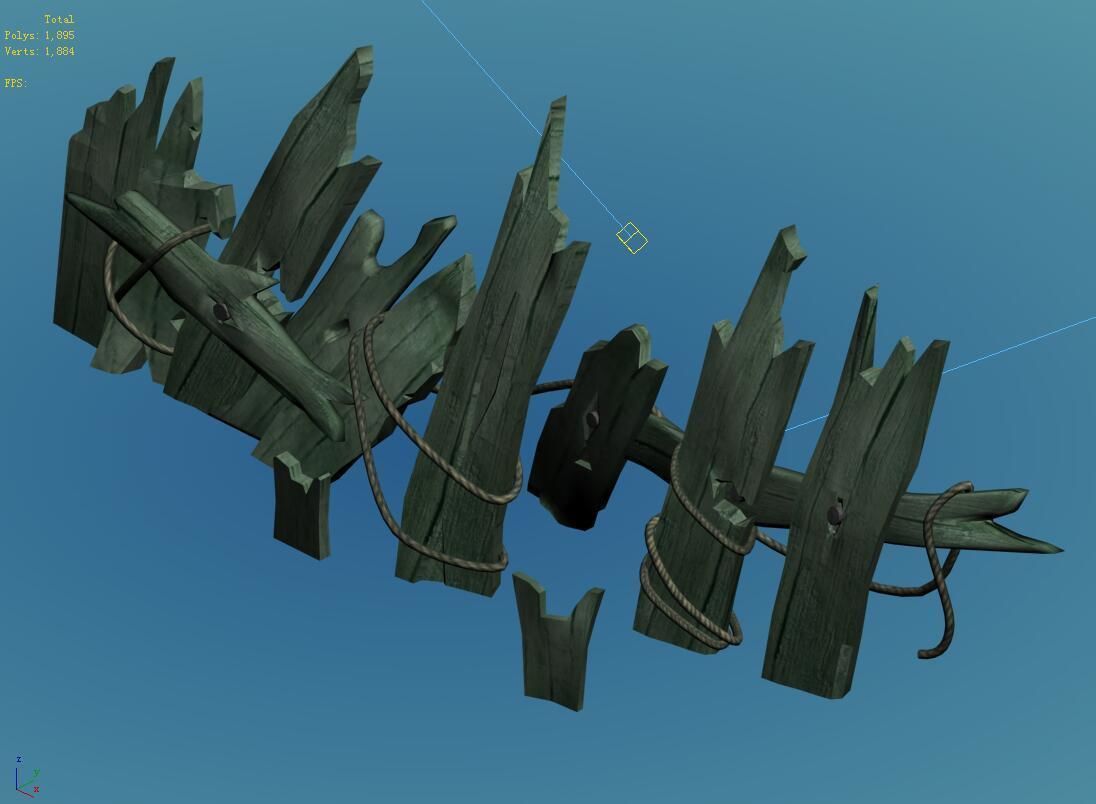 Broken - wooden bar 1-1 3D model_2