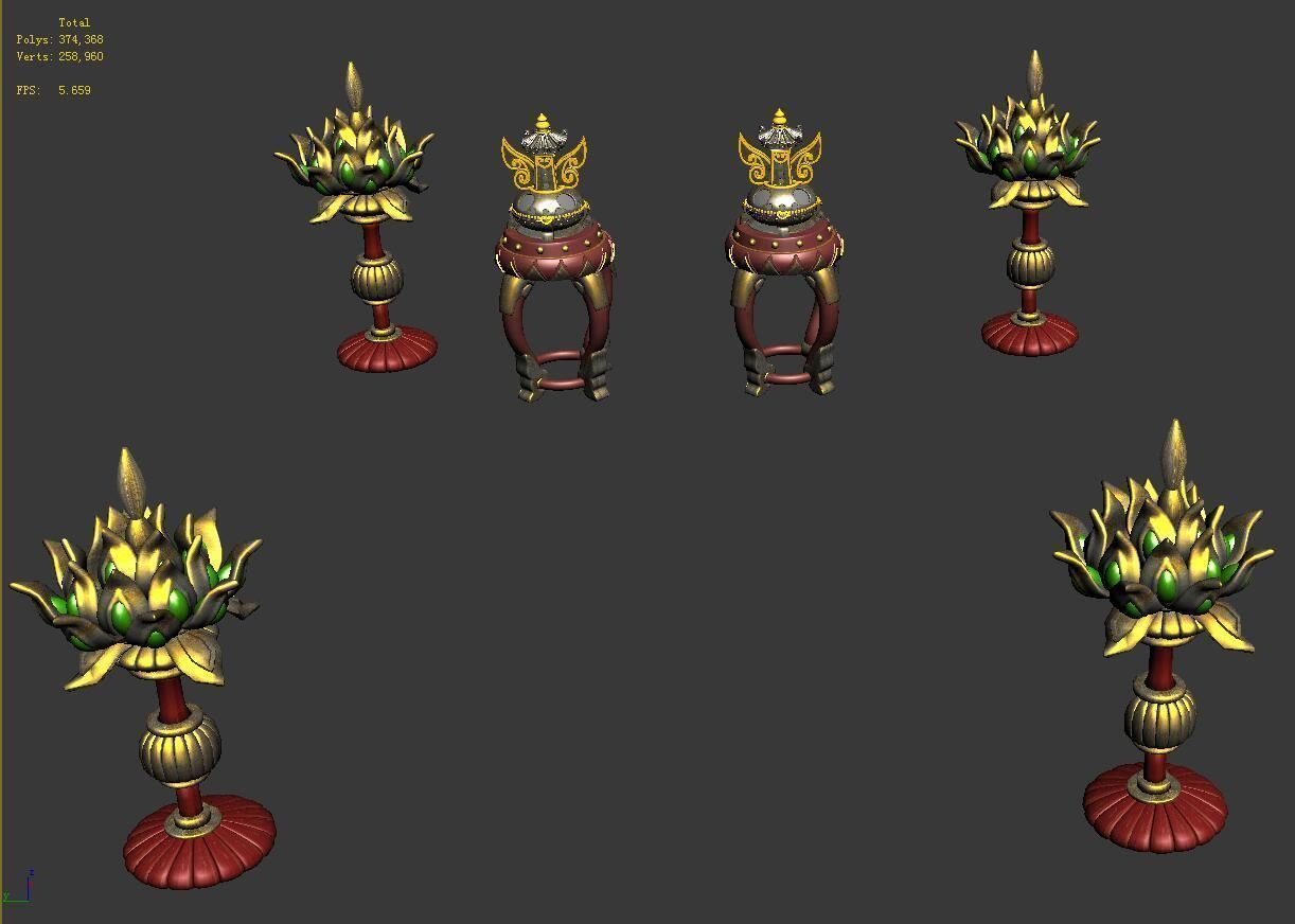 Ancient capital buildings - Palace Lotus Lantern - stools 3D model_2