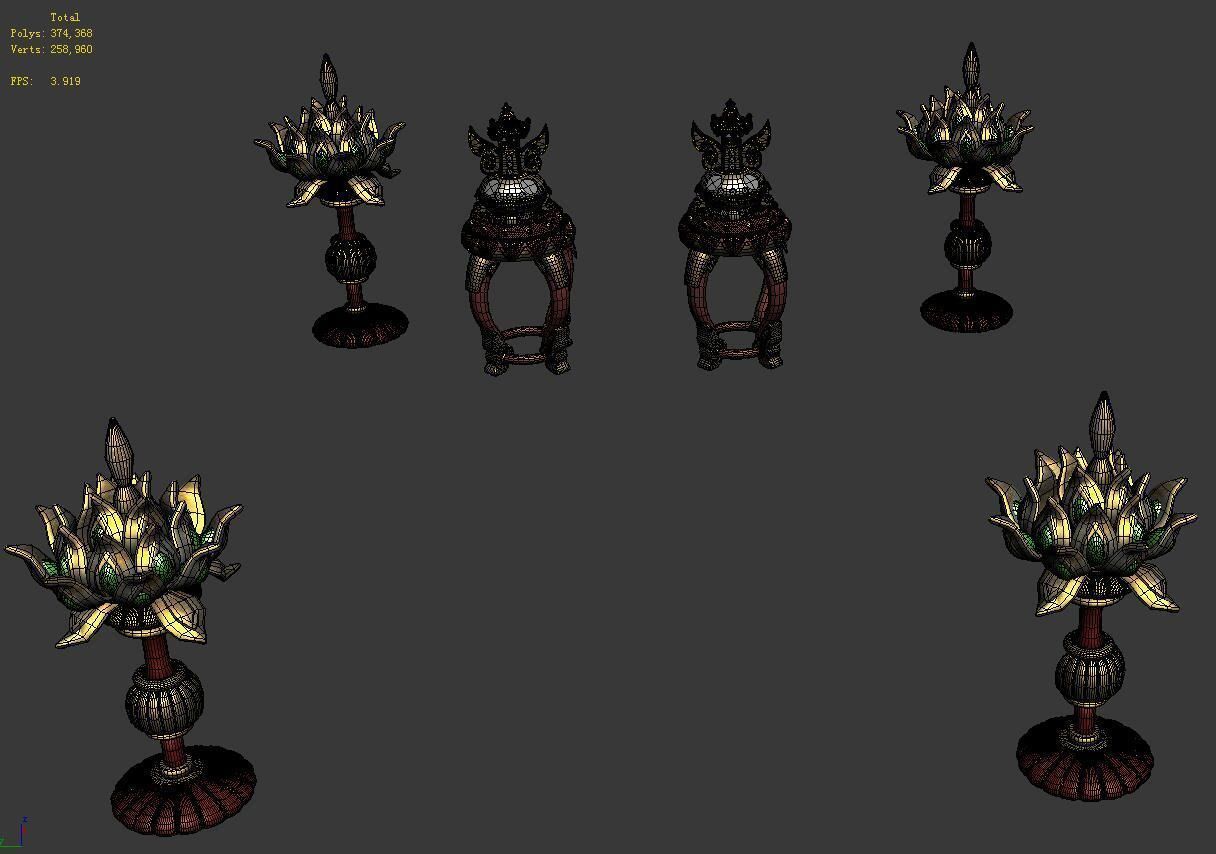 Ancient capital buildings - Palace Lotus Lantern - stools 3D model_3