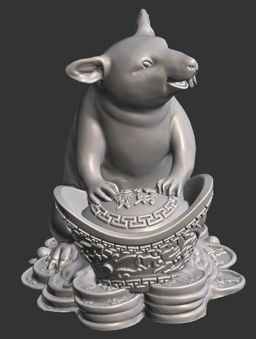 Gold mouse ingot lucky 3D print model_3