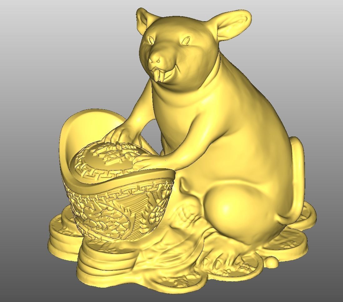 Gold mouse ingot lucky 3D print model_1
