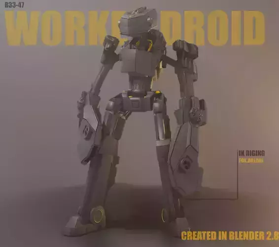 Rigged worker droid robot