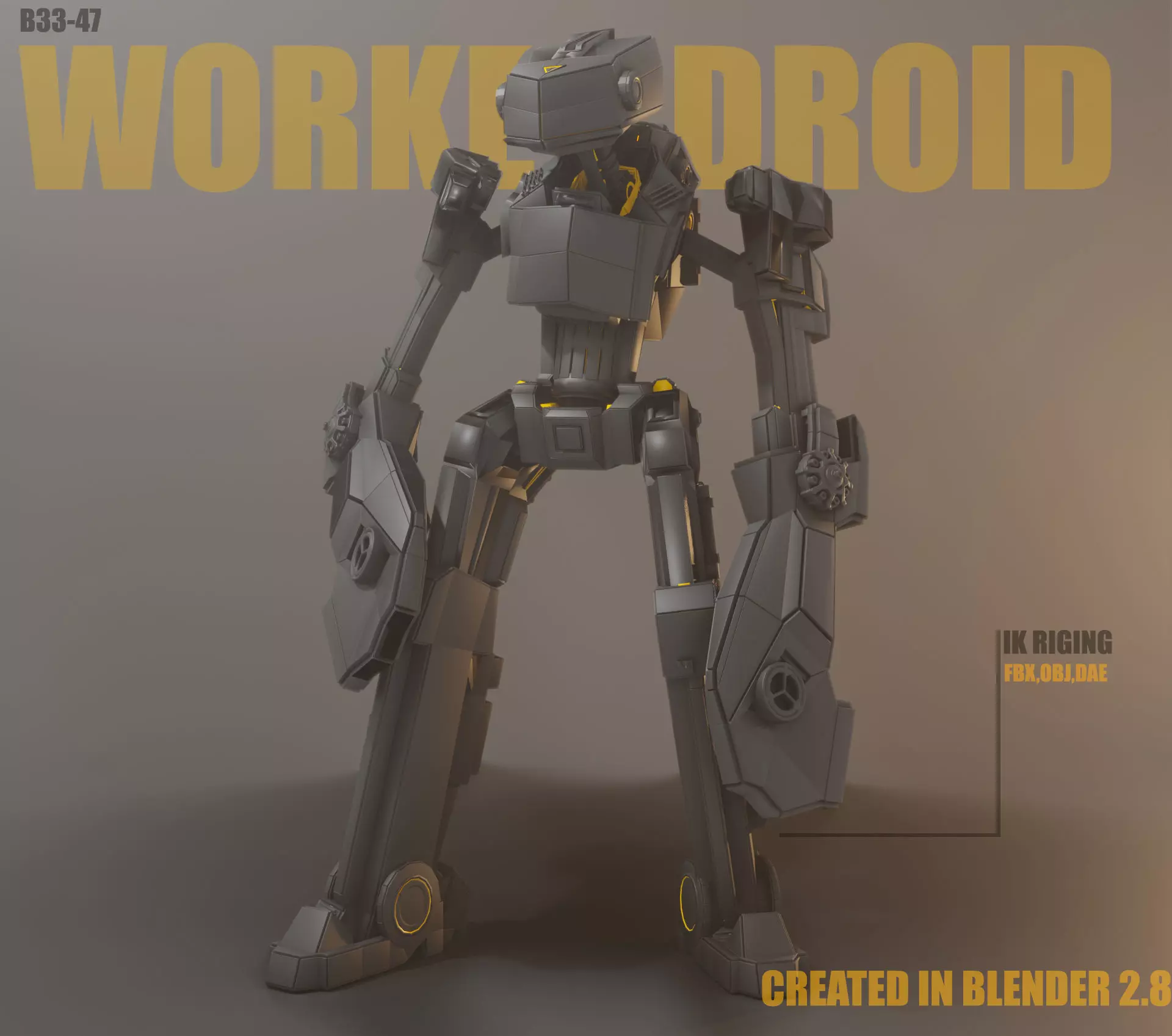 Rigged worker droid robot 3D model_0